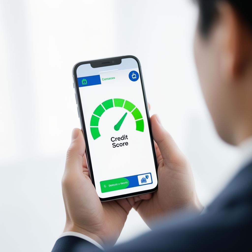 A rising credit score shown on a smartphone